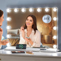 LUXFURNI Vanity Mirror with Lights, Makeup Mirrors Hollywood Mirror with 15 LED Bulbs, 3 Colors Modes & Adjustable Brightness, 1