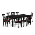 East West Furniture LGAN9-BLK-LC 9 Piece Dining Table Set Includes a Rectangle Dinner Table with Butterfly Leaf and 8 Faux Leather Dining Room Chairs, 42x84 Inch, Black