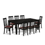 East West Furniture LGAN9-BLK-LC 9 Piece Dining Table Set Includes a Rectangle Dinner Table with Butterfly Leaf and 8 Faux Leather Dining Room Chairs, 42x84 Inch, Black