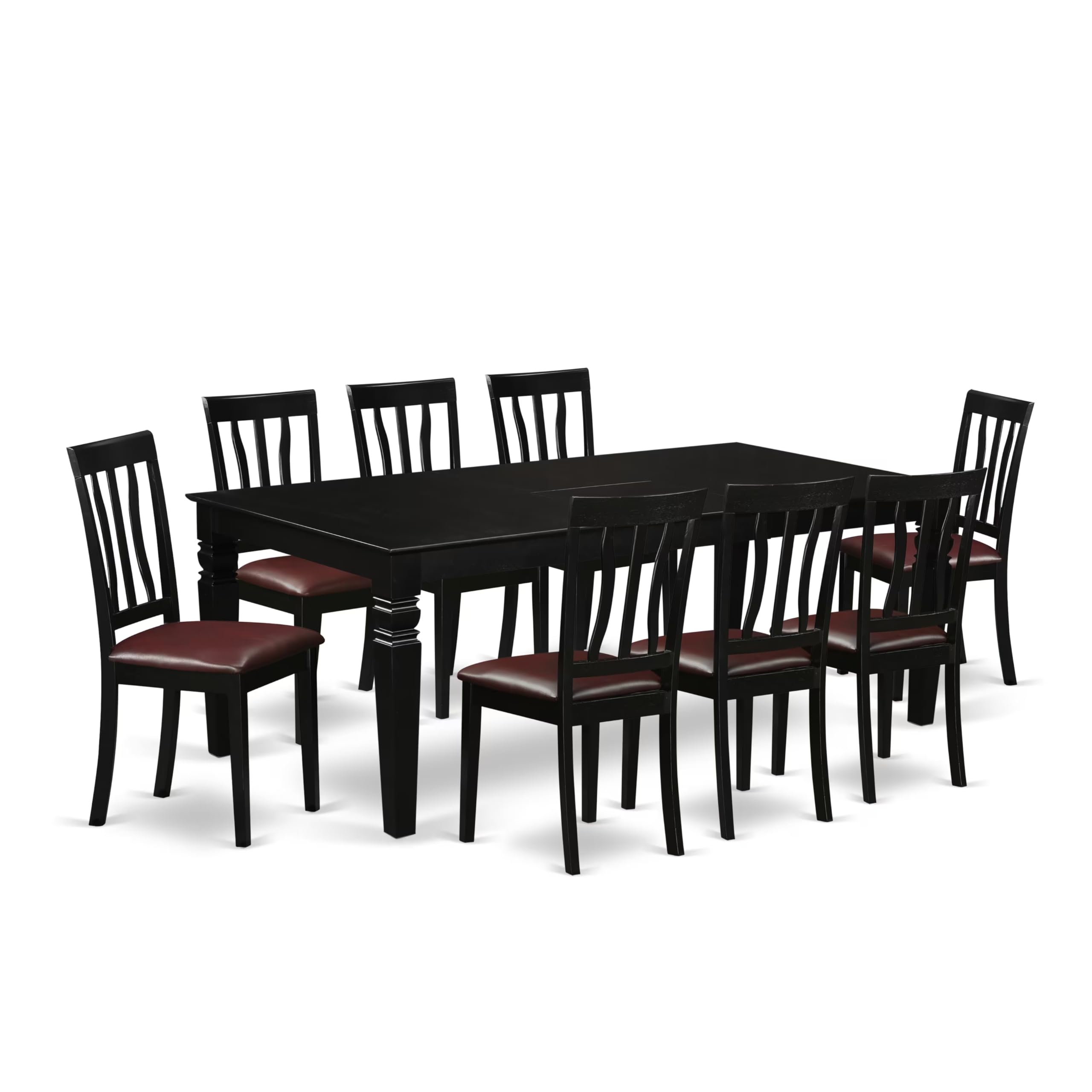 East West Furniture LGAN9-BLK-LC 9 Piece Dining Table Set Includes a Rectangle Dinner Table with Butterfly Leaf and 8 Faux Leather Dining Room Chairs, 42x84 Inch, Black