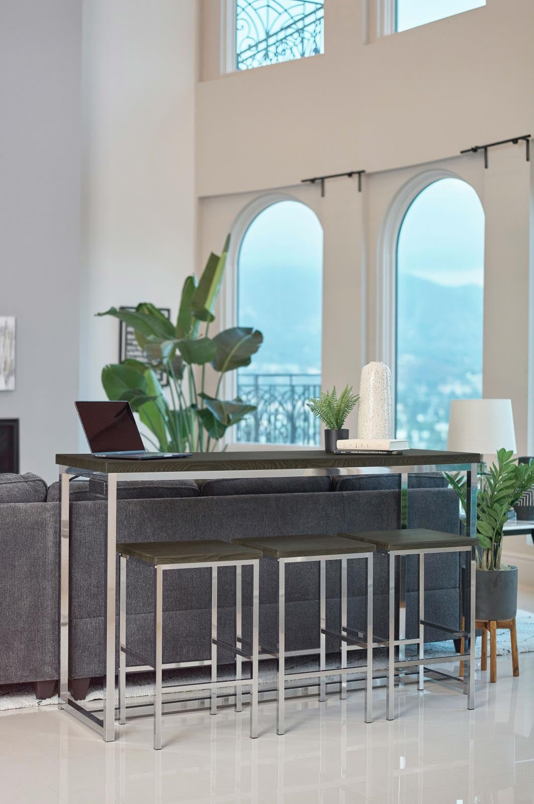 Coaster Home Furnishings Marmot 4-Piece Rectangle Dark Oak and Chrome Counter Height Set, Table (182255)