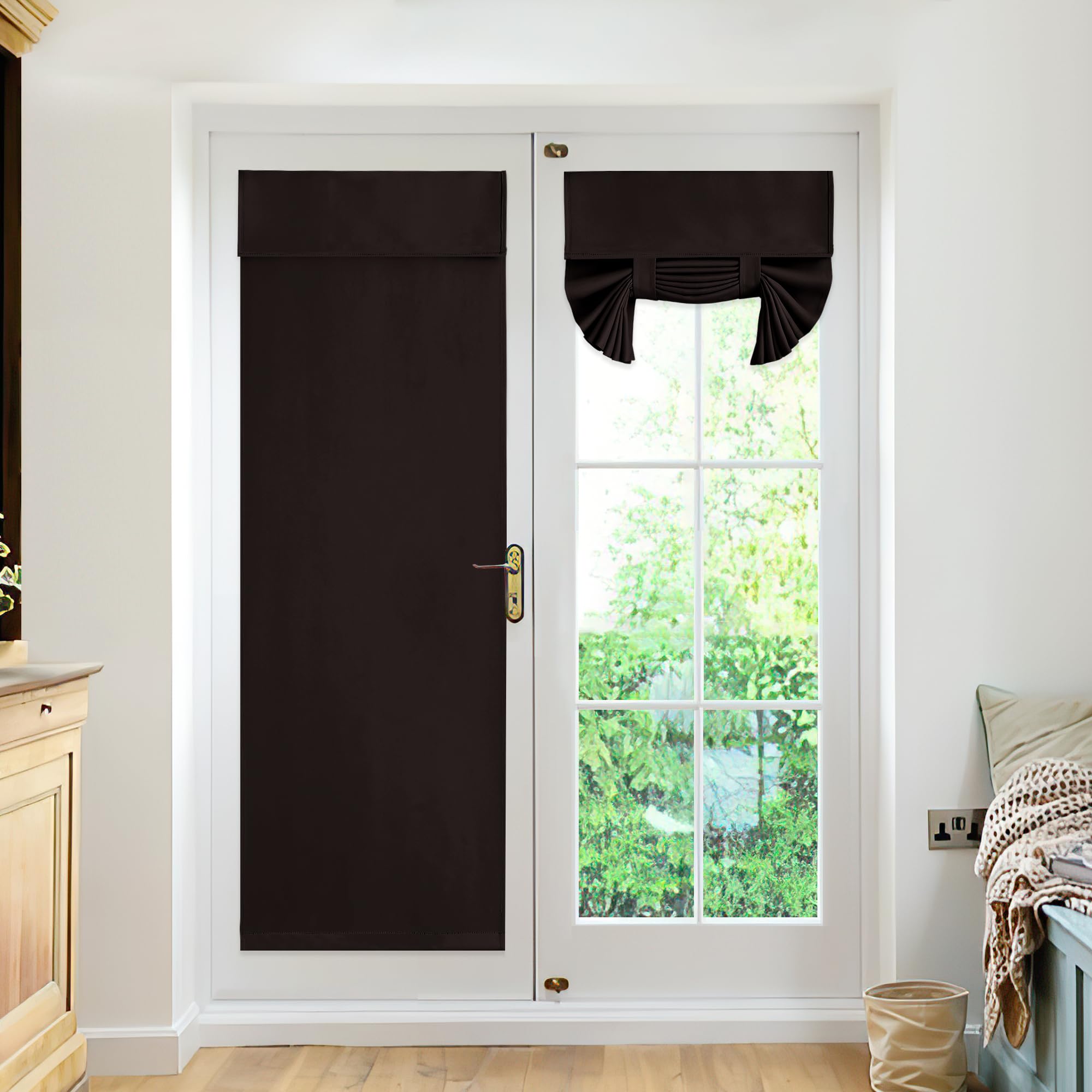Ryb Home Blackout Door Curtains 2 Panels Set, Privacy Insulating Glass Window Door Blind Shdes For French Door Nana Door Sidelight Door Office, W 26 X L 72, Brown