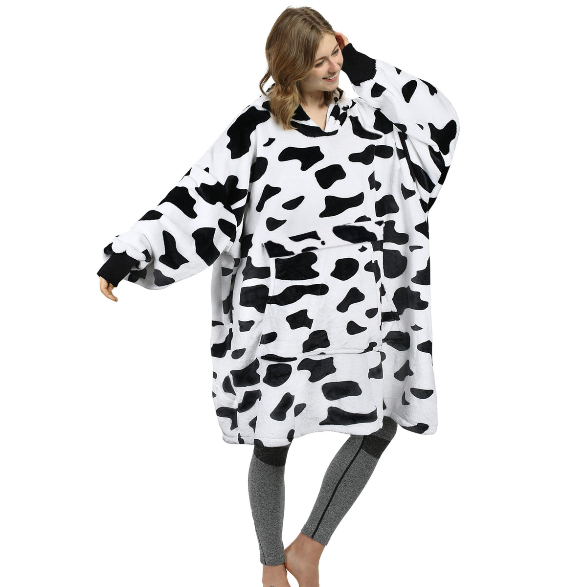 Catalonia Cow Print Oversized Blanket Hoodie Sweatshirt, Dalmatian Fleece Pullover, Super Soft Warm Comfortable For Adult Men Wo
