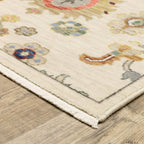 HomeRoots 509328 6 x 9 ft. Ivory Beige Gold Gray Blue Pink Red Rust & Green Oriental Power Loom Stain Resistant Rectangle Area Rug with Fringe