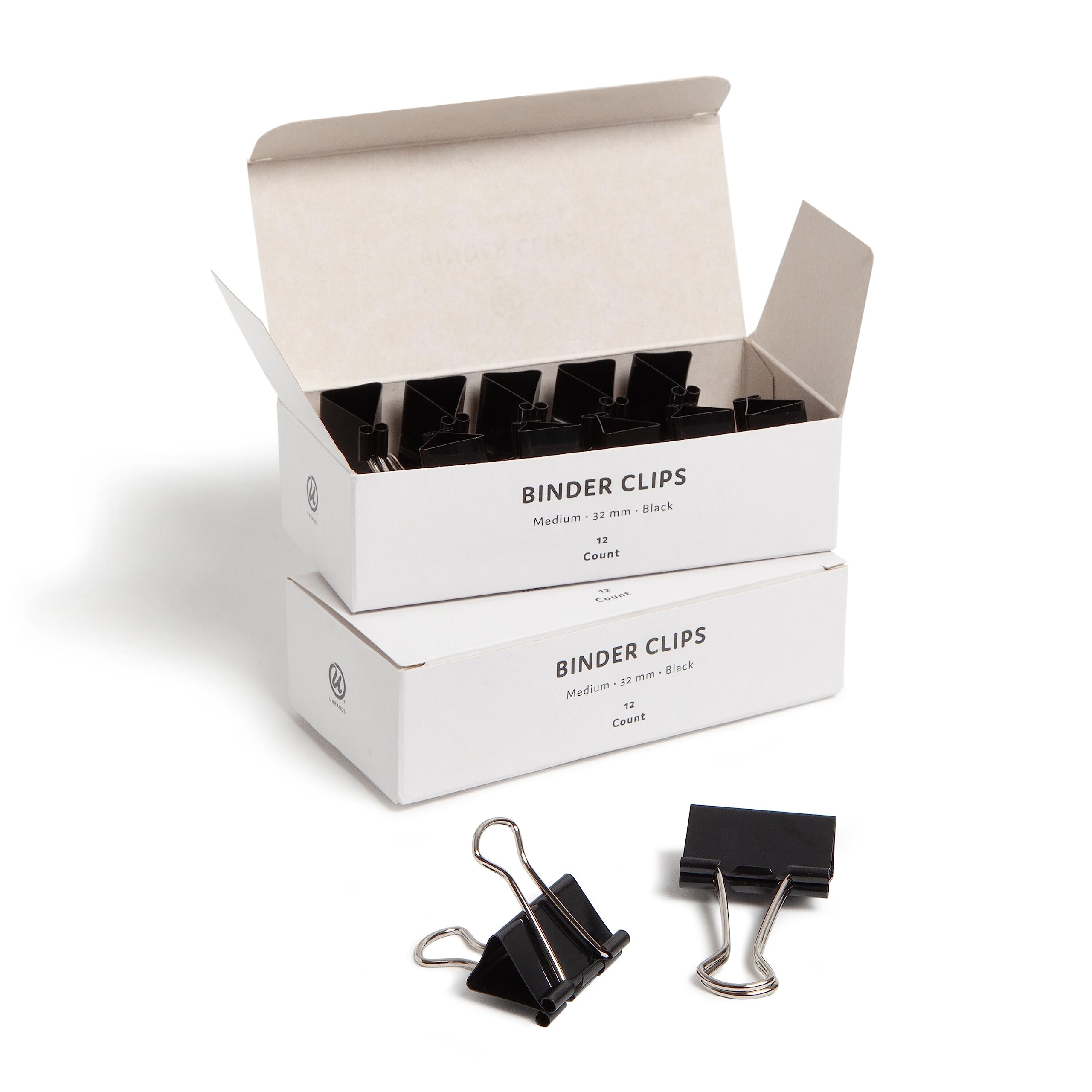 U Brands Binder Clips, Medium 1-1/4-Inch Width, 1/2-Inch Paper Holding Capacity, Black And Silver Steel, 24-Count