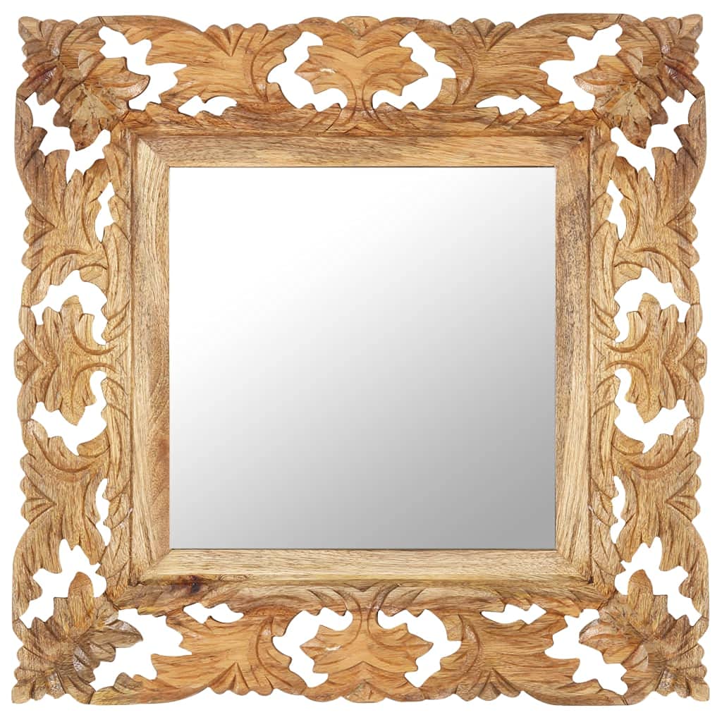 vidaXL 19.7&quot;x19.7&quot; Brown Hand Carved Mirror in Solid Mango Wood - No Assembly Required - Square Wall-Mounted Decorative Mirror - Unique Wood Patterns