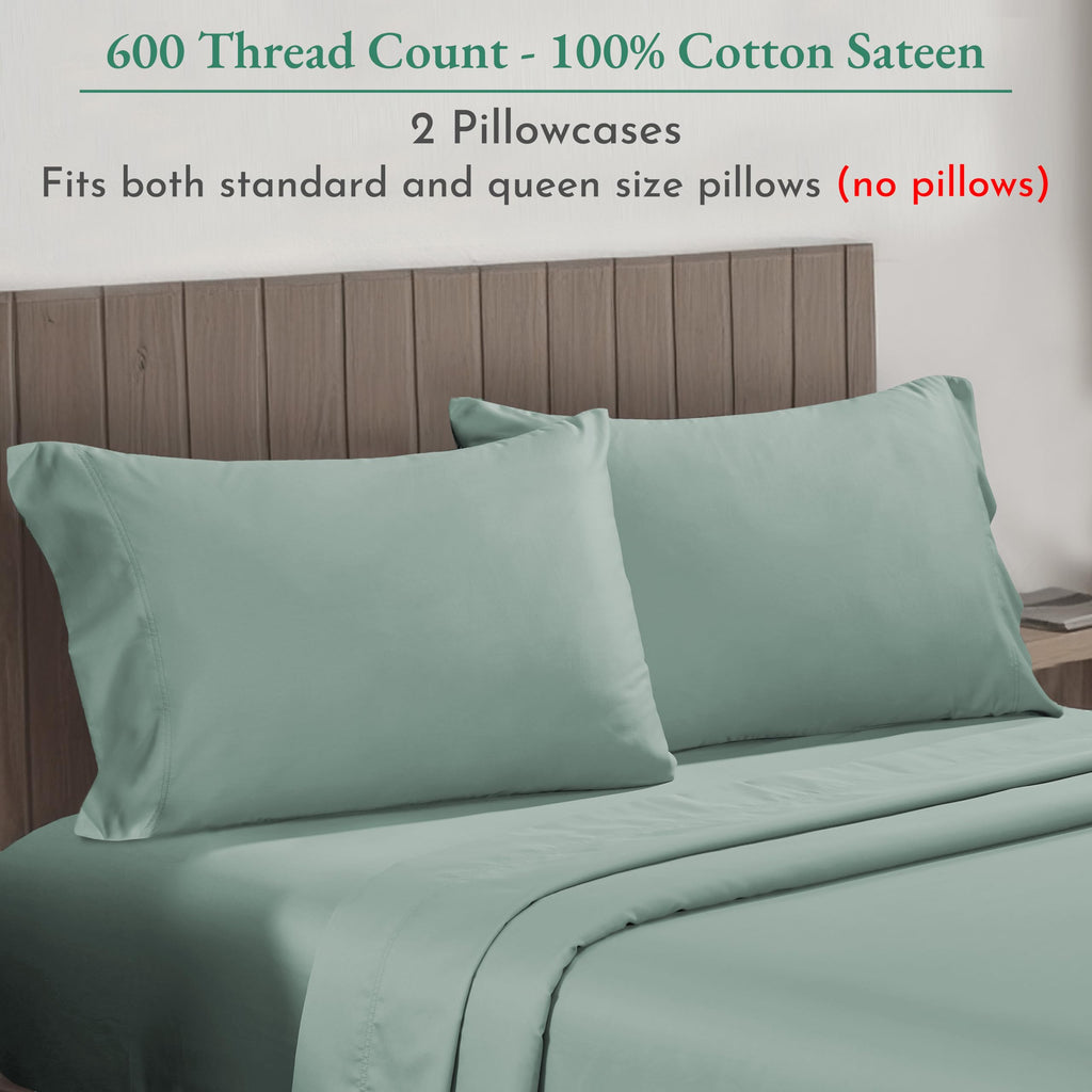 California Design Den Luxuriously Soft Hotel Quality 600 Thread Count, 100% Cotton Set Of 2 Cases, Crisp & Cool Bed Pillow Covers Standard Size Fits Standard & Queen Pillows (Sage Green)