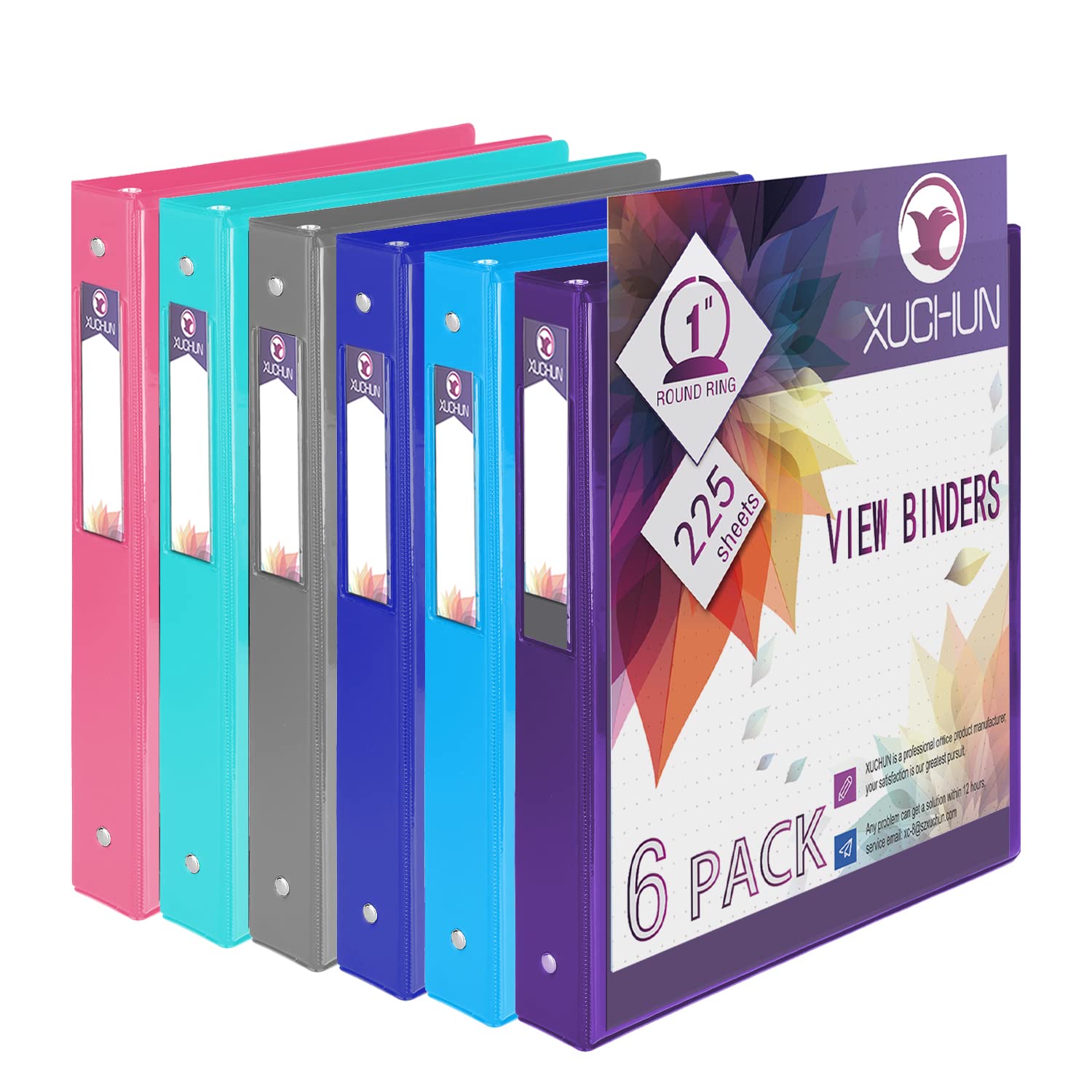 Xuchun 6Pack 1   Inch Round 3 Ring Binder View Binders With 2 Pockets,Holds 225 Sheets Assorted Colors For Office,Home,School (M