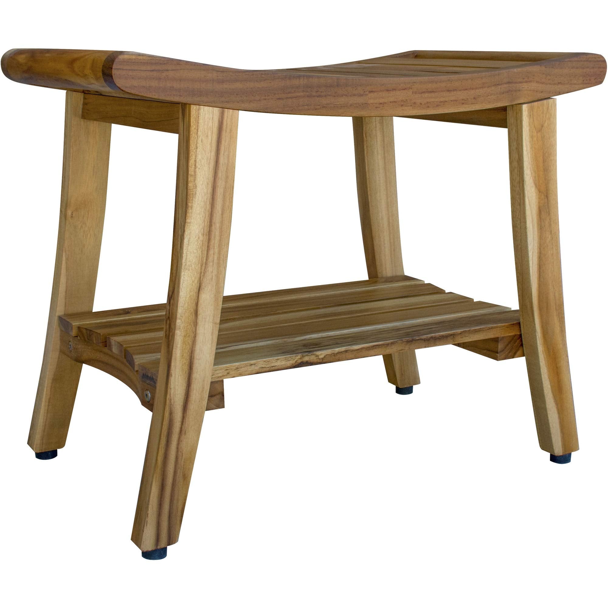 Homeroots Contemporary Teak Shower Bench With Shelf In Natural Finish