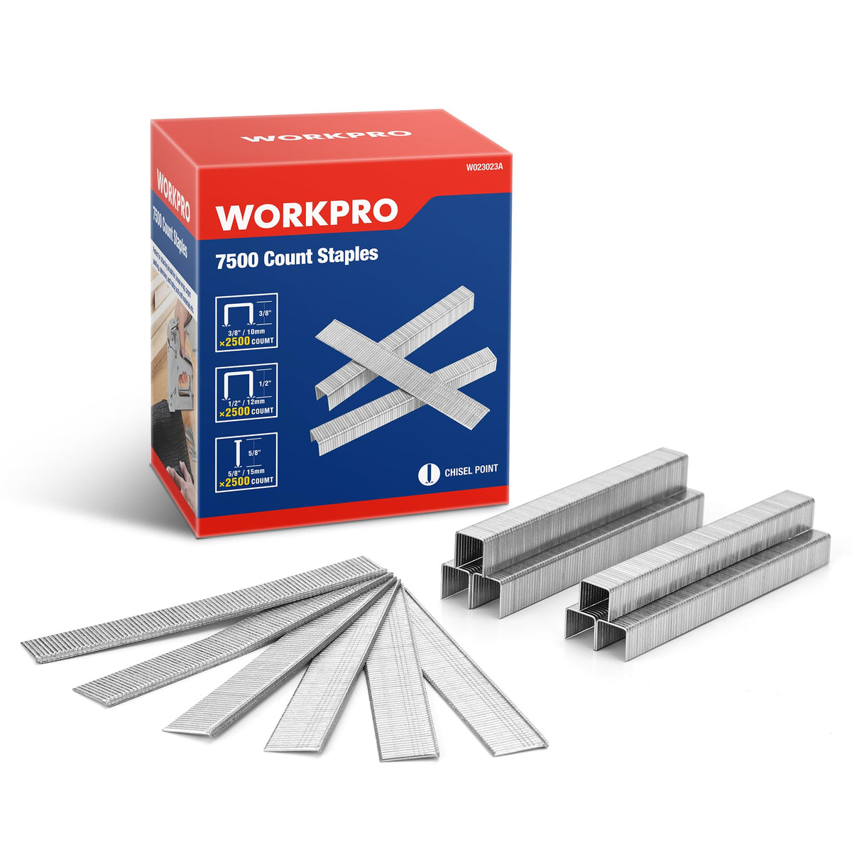 Workpro Heavy Duty T50 7500-Count Staples For Staple Gun, 1/2'+3/8' Staples And 5/8' Brad Nails Combo Kit, Galvanized Staples