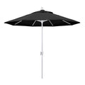 California Umbrella 9' Round Aluminum Market Umbrella, Crank Lift, Push Button Tilt, White Pole, Black Olefin