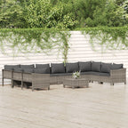 vidaXL Patio Furniture Set 11 Piece, Outdoor Armchair Sofa Ottoman with Cushions, Sectional Conversation Set for Garden Balcony, Gray Poly Rattan