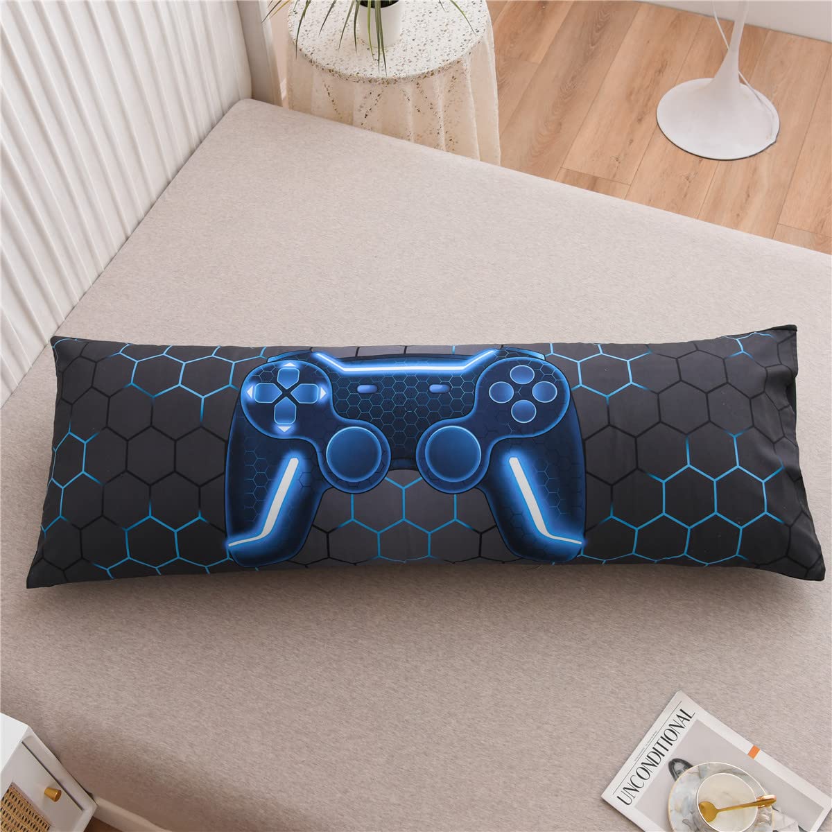 Ntbed Gaming Body Pillow Cover 100% Brushed Microfiber Pillowcase With Envelope Closure For Kids Boys Adults,(20'X54',Blue)