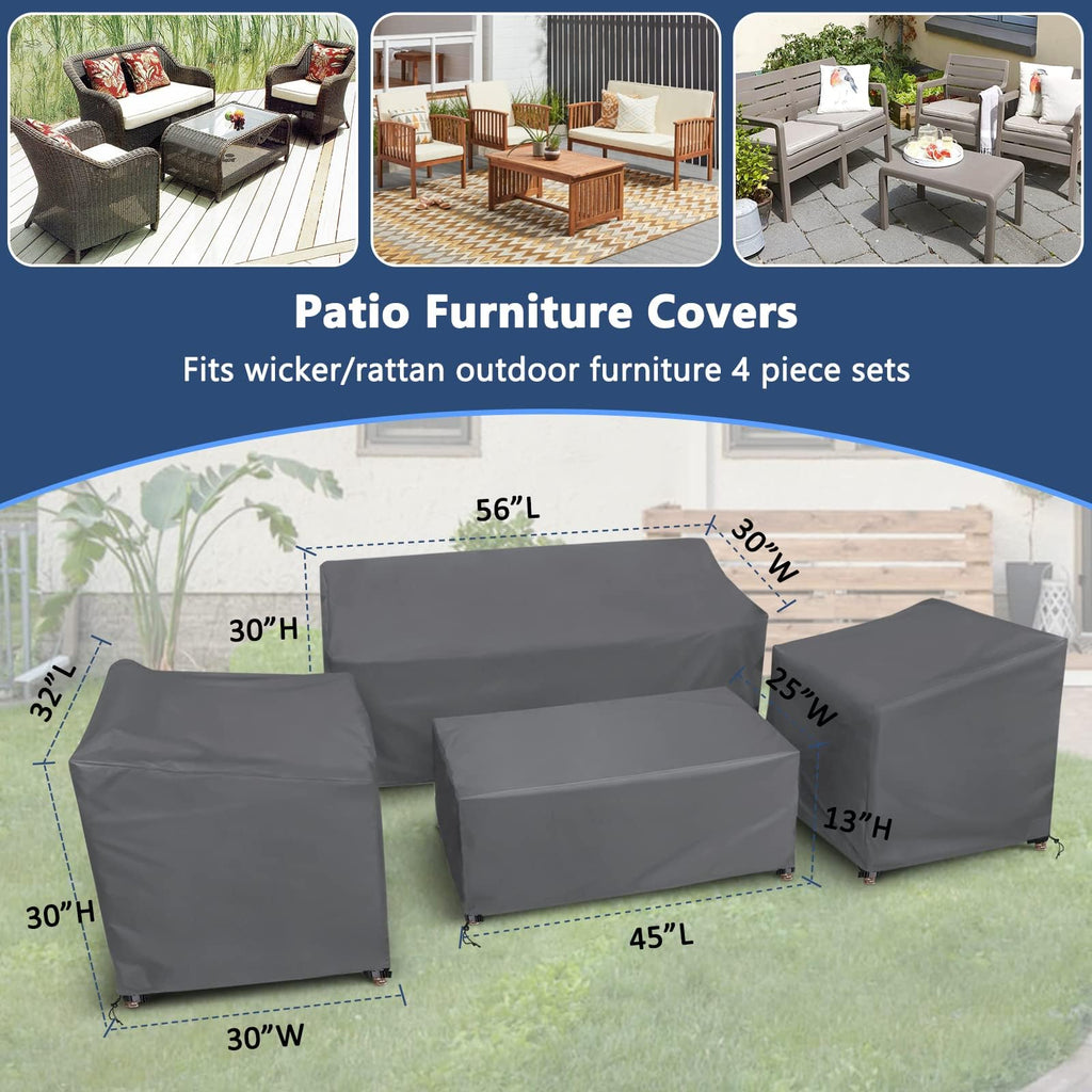 Startwo Patio Furniture Covers 4 Piece Set, Heavy Duty Waterproof Outdoor Furniture Cover For Rattan Wicker Conversation Set, Grey