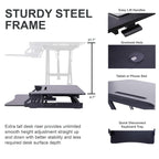 Rocelco 43" Height Adjustable Standing Desk Converter with Premium Dual Monitor Arm Mount - Tall Stand Up Tabletop Riser and Tablet Slot - Computer Workstation - Keyboard Tray - Black (R VADRB-43-MA2)