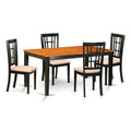 East West Furniture NICO5-BLK-C 5 Piece Kitchen Table Set for 4 Includes a Rectangle Dining Table with Butterfly Leaf and 4 Linen Fabric Dining Room Chairs, 36x66 Inch, Black & Cherry