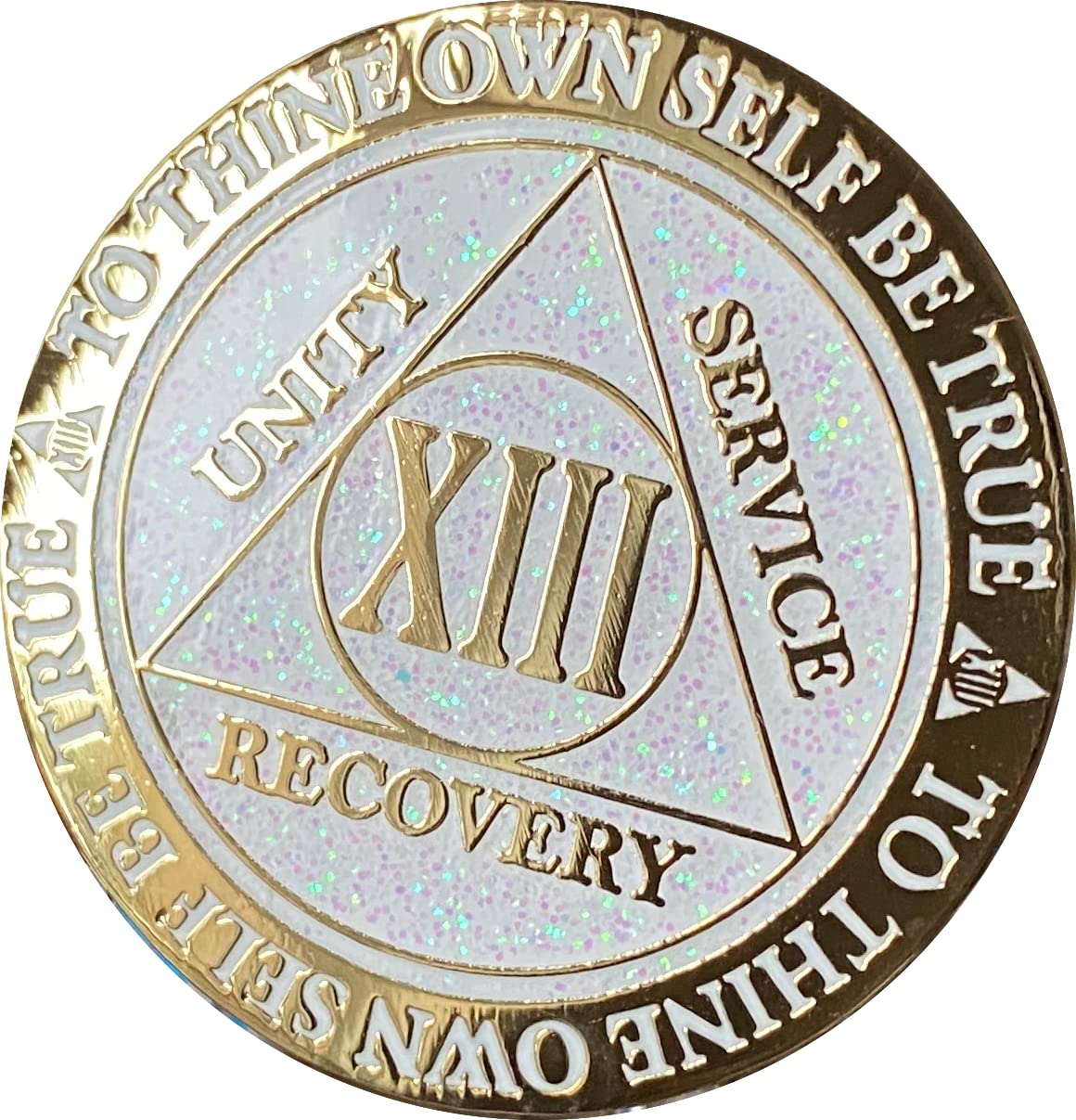 13 Year Aa Medallion Reflex White Glitter Gold Plated Color Chip