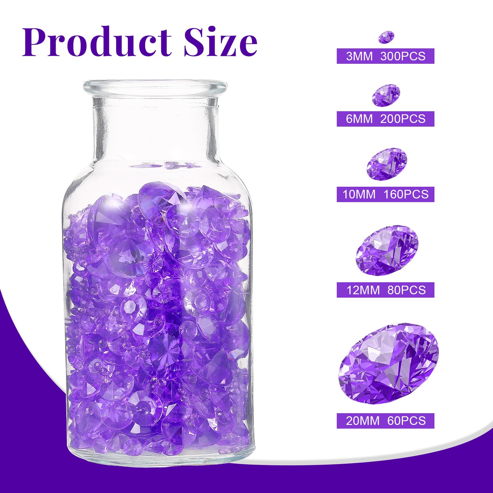 Hicarer 800 Pieces Diamond Decorations Acrylic Diamond Table Scatter Crystals For Table For Vase Fillers Party Table (Purple,20M