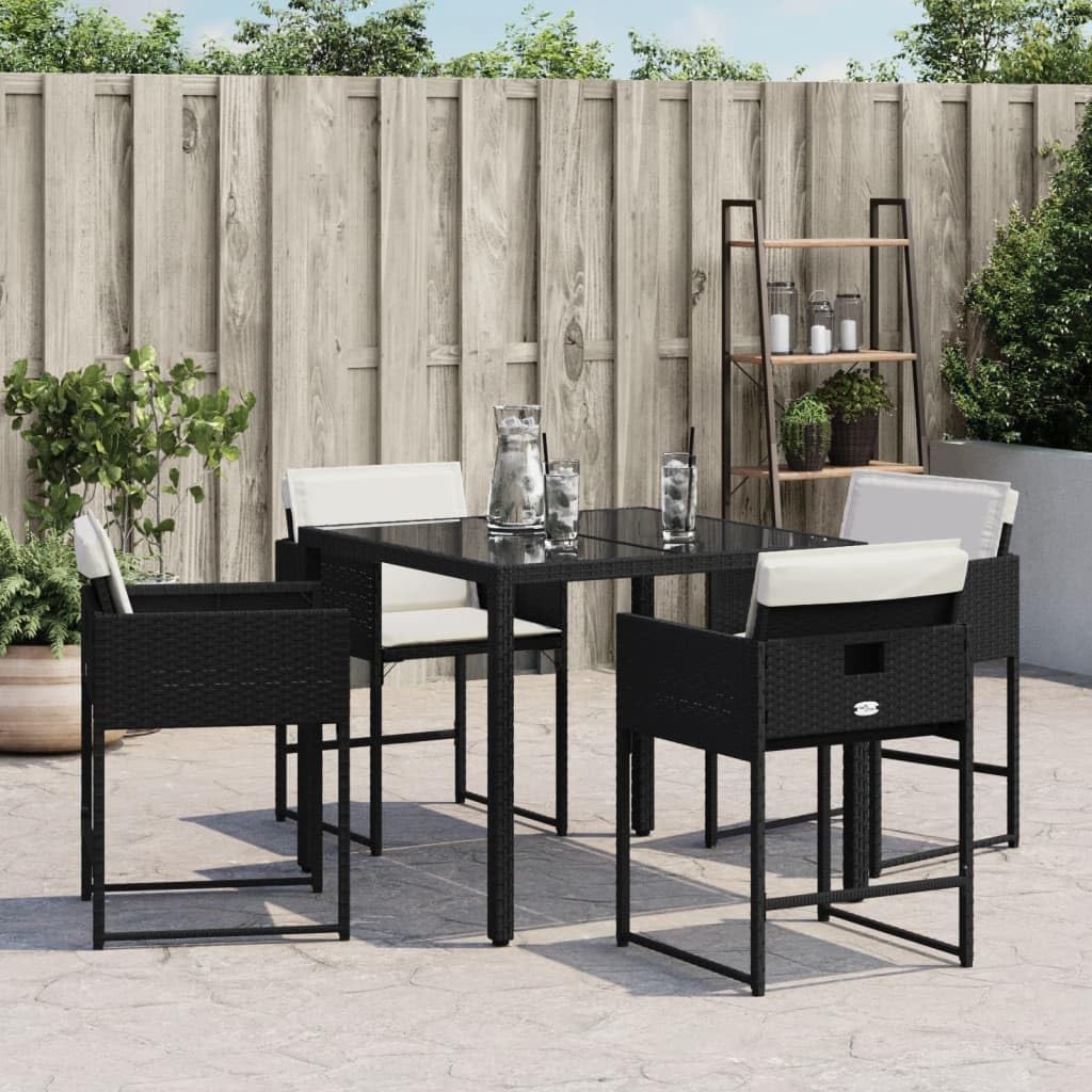 vidaXL Patio Chairs Set with Cushions - Outdoor/Garden Furniture - Black Poly Rattan, 4 Pcs - PE Rattan, Foldable, Includes Cream White Cushions