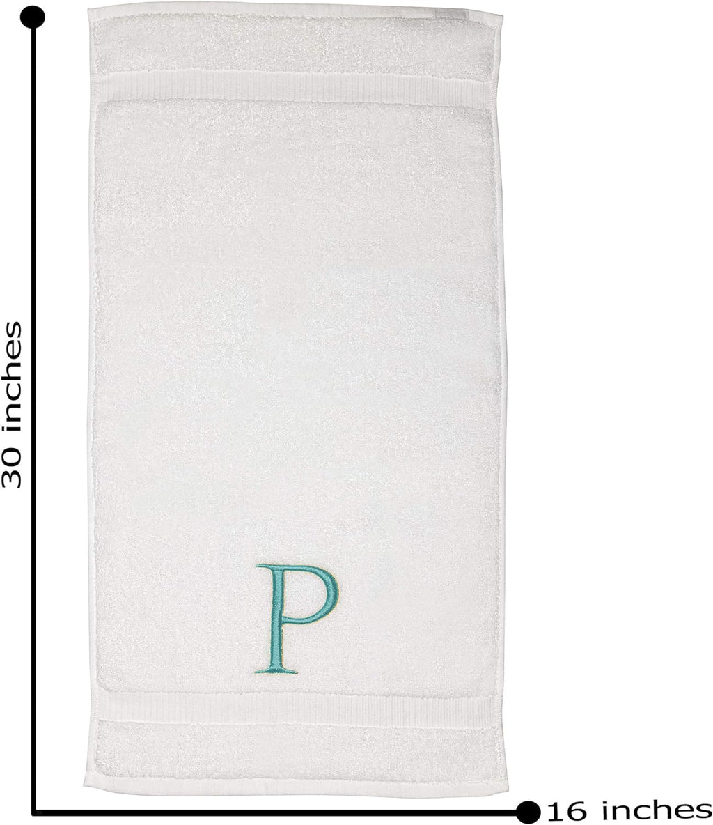 Teal Monogrammed Hand Towel For Bathroom - Initial Hotel Quality Decorative Embroidered Luxury Towel For Powder Room, Spa - Gots