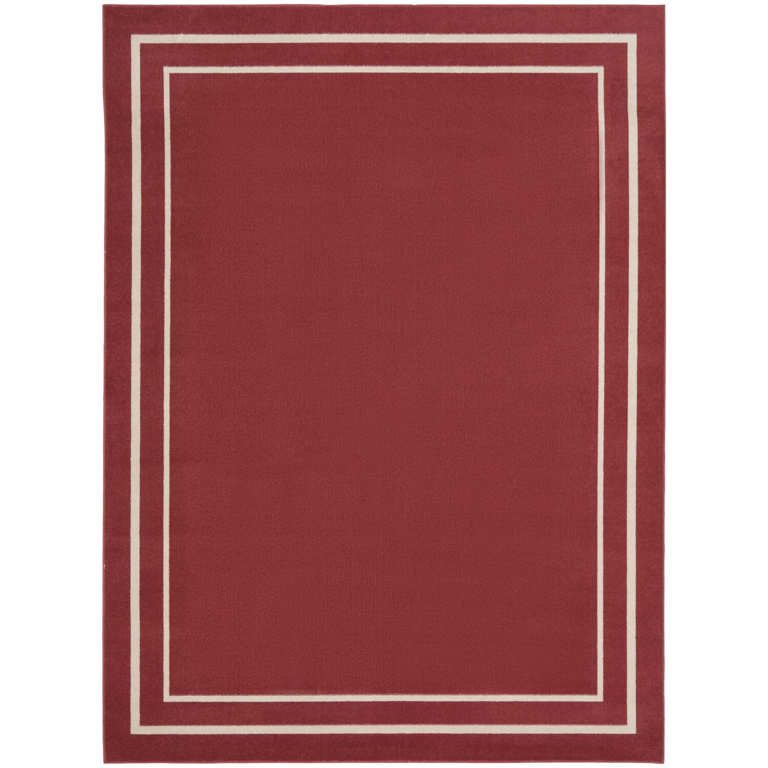 Nourison Essentials Indoor/Outdoor Solid Bordered Brick/Ivory 9' X 12' Area Rug, Easy Cleaning, Non Shedding, Bed Room, Living R