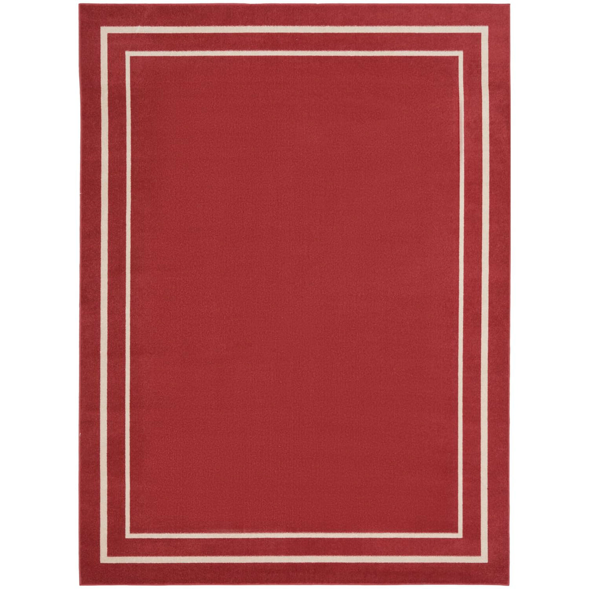 Nourison Essentials Indoor/Outdoor Solid Bordered Brick/Ivory 9' X 12' Area Rug, Easy Cleaning, Non Shedding, Bed Room, Living R