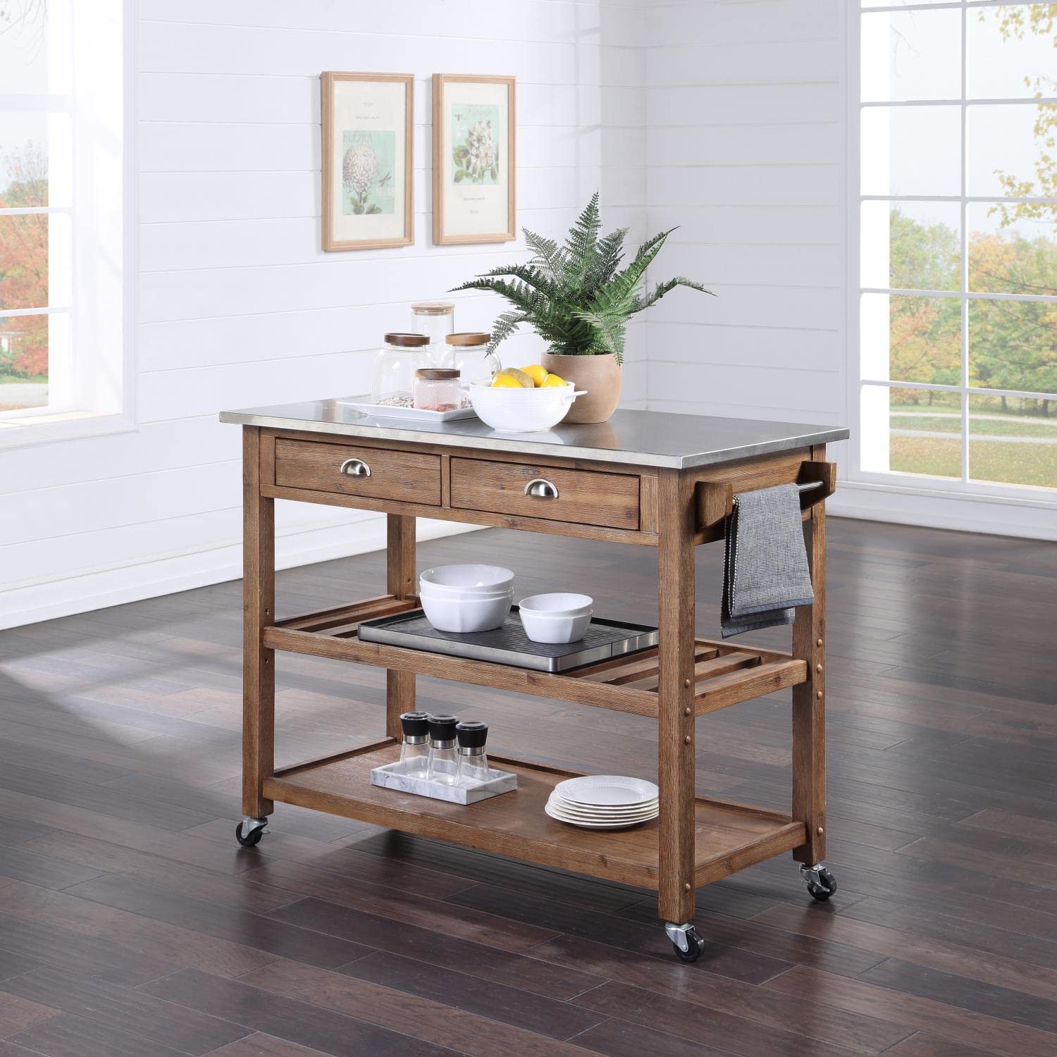 Boraam Sonoma Kitchen Cart with Drop-Leaf and Top
