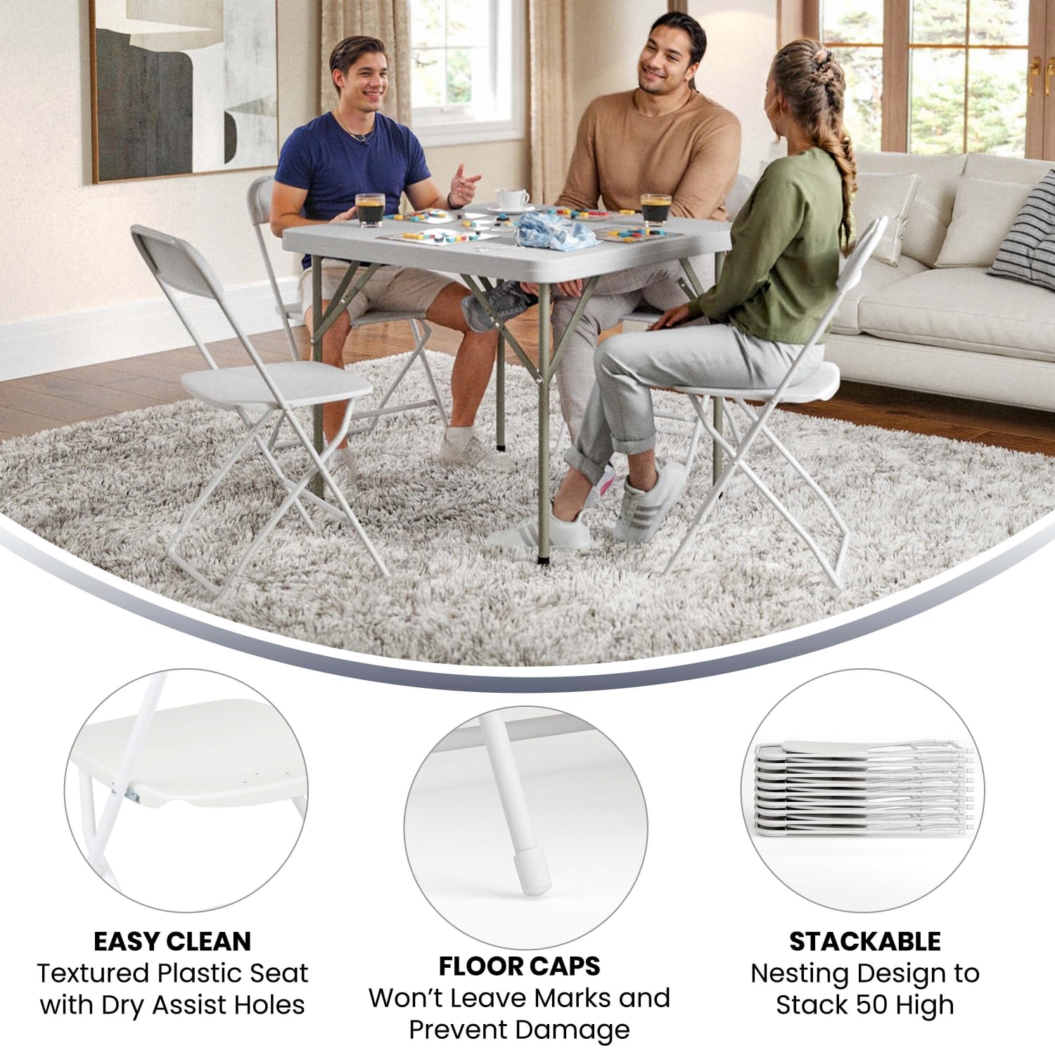 Hercules Series Premium Plastic Folding Chair [Set Of 2] Color: White