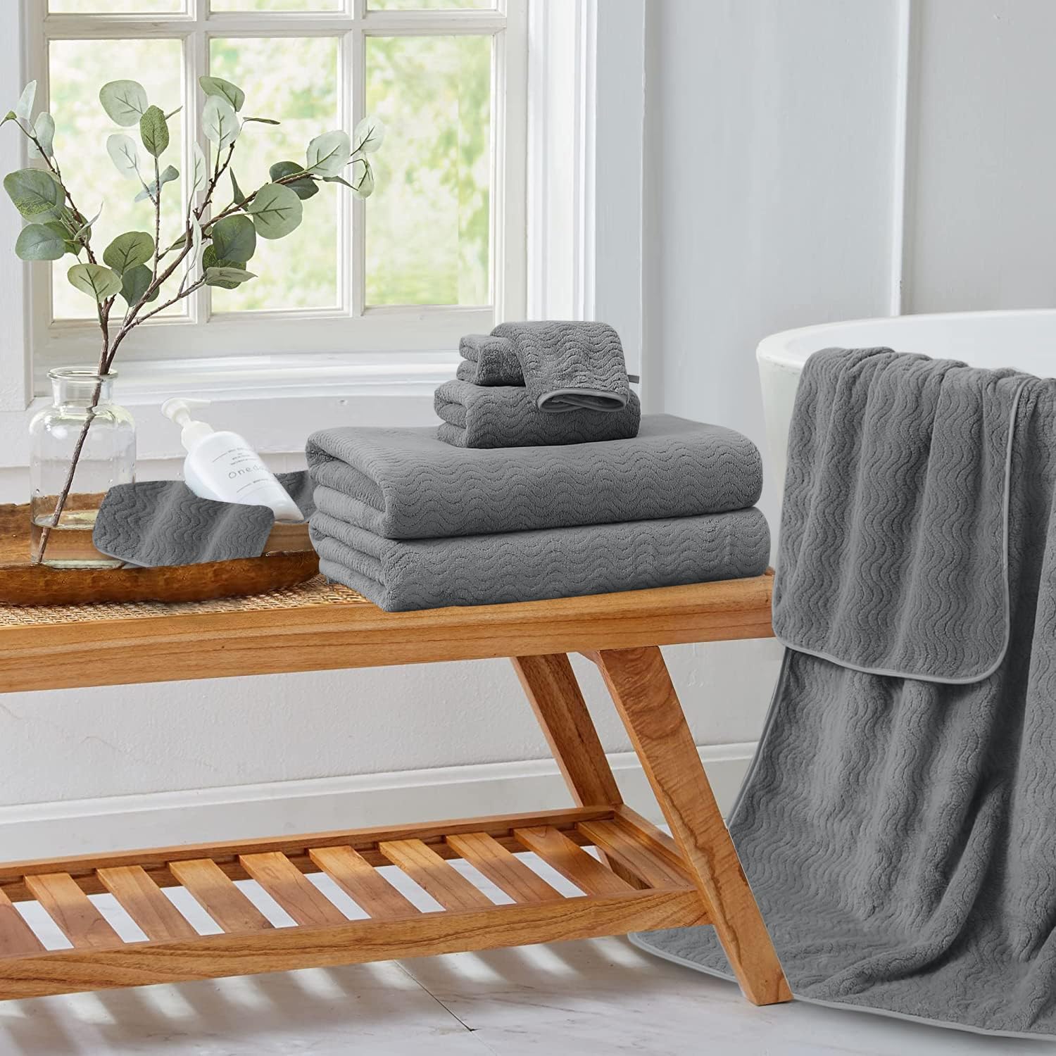 Jessy Home Grey 8 Piece Bath Towel Set |2 Oversized Large Bath Sheet,2 Hand Towels,4 Washcloths| Soft Luxury Towel Set For Bathr