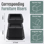 Btsd-Home Adjustable Bed Risers 2,3 Or 4 Inch Heavy Duty 8 Pack Furniture Risers Dorm Bed Risers Table Desks Legs Blocks Black