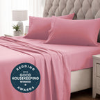 Sleep Zone Nanotex Super Soft Cooling King Bed Sheets Set 4 Piece - Easy Care Fitted Flat Sheet & Pillowcase Sets - Wrinkle Free, Fade Resistant, Deep Pocket 16' (Ballet Pink, King)