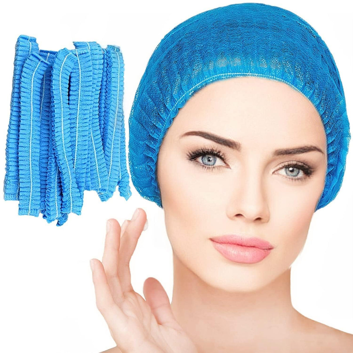 Smilco 30pc/lot Disposable Bouffant Caps, 21inches Hair Net, Blue Elastic Dust Cap for Food Service, Spa Salon Sleeping Head Cov