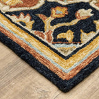 HomeRoots 508118 8 x 10 ft. Navy Rust Blue Ivory & Gold Oriental Hand Tufted Handmade Stain Resistant Rectangle Area Rug