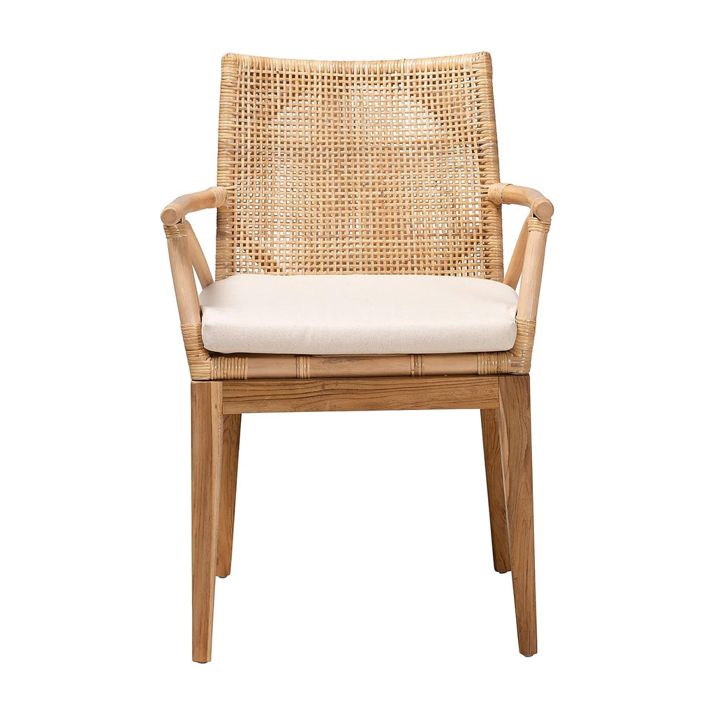 Baxton Studio Storsel Bohemian Rattan Dining Chair, Natural Brown/Cream (232-2P-13251-HT)