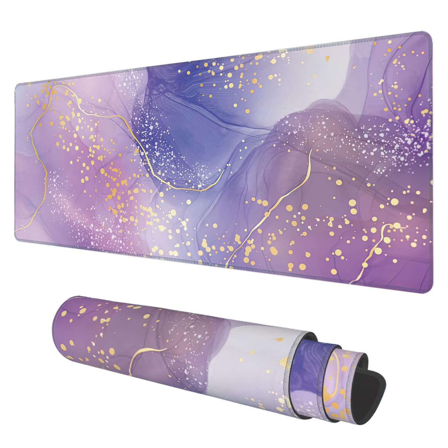 Desk Mat, Purple Rose And Lavender Liquid Marble Extended Gaming Mouse Pad Large, 31.5'X11.8' Big Mouse Pad With Non-Slip Base