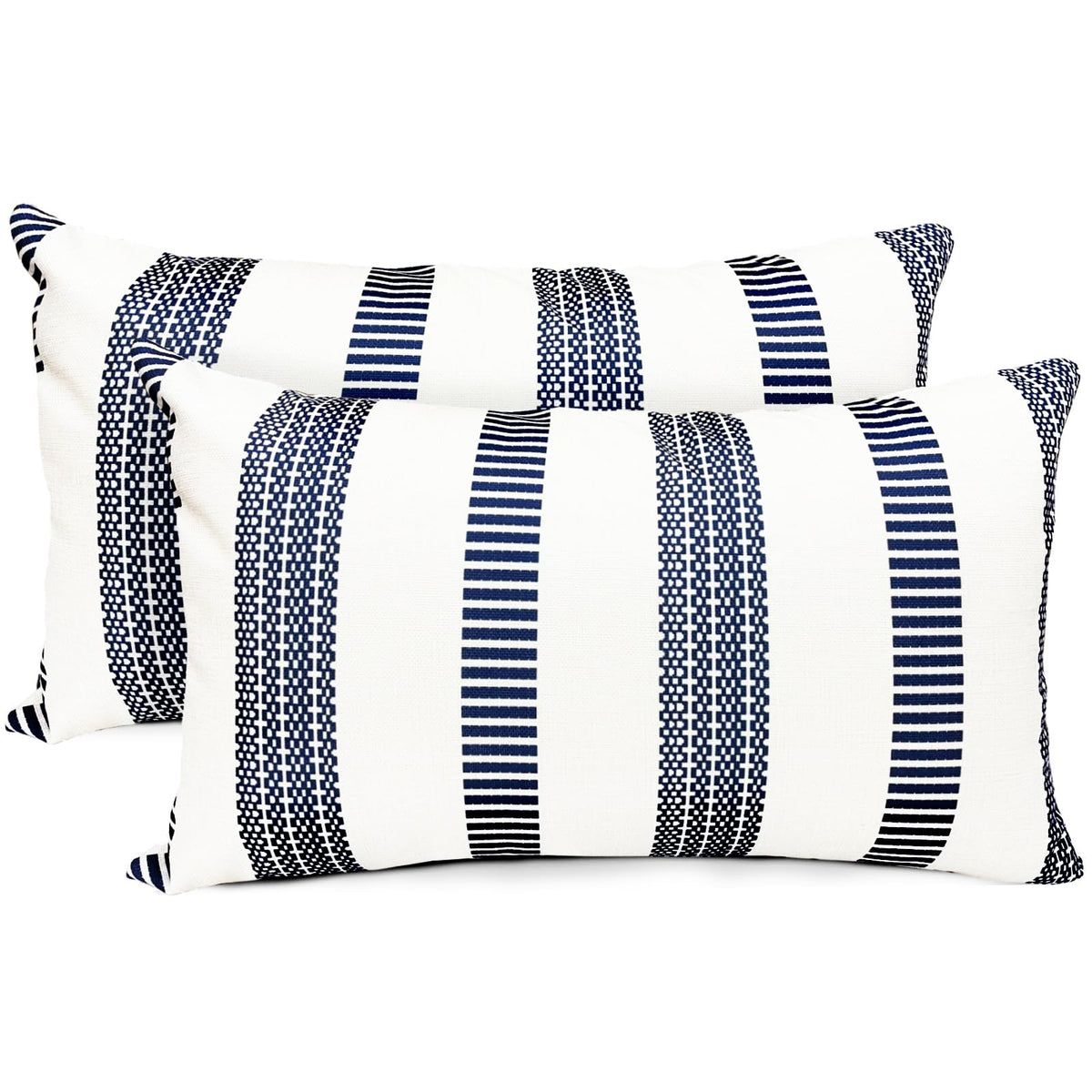 RYSMIYOU Decorative Throw Pillow Covers Set of 2 Blue Boho Striped Pillow Covers 12x20 Inch Throw Pillow Cover Linen Pillowcase 