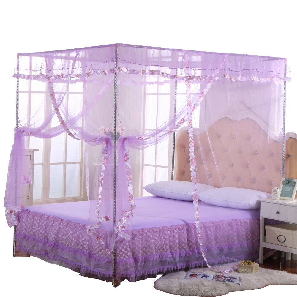Jqwupup Twin Canopy Bed Curtains - 4 Corner Canopy For Beds, Bed Canopy For Girls Adults, Bedroom Home Decor (Twin Size, Purple)