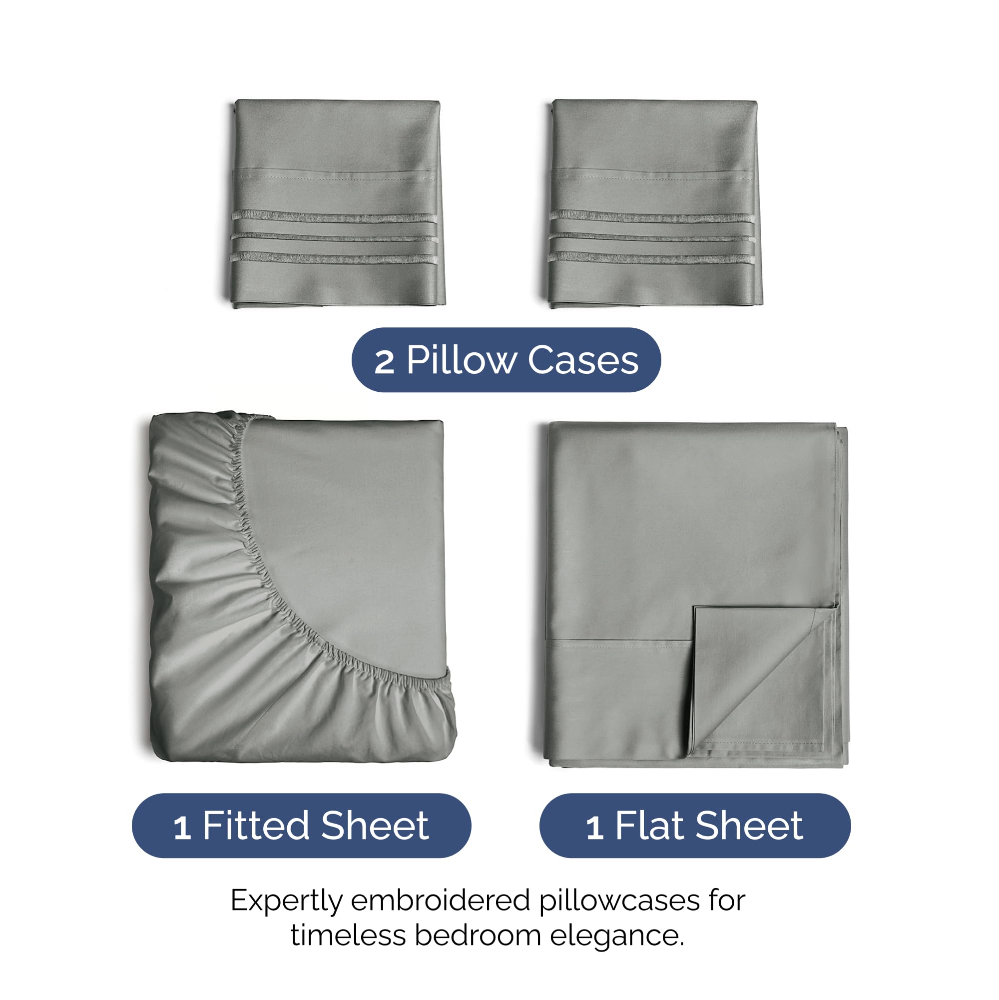 Full Size 4 Piece Sheet Set - Extra Soft, Breathable & Cooling Sheets - Hotel Luxury Durable Bed Sheets For Women & Men - Deep Pockets, Easy-Fit & Wrinkle-Free Sheets - Slate Grey Oeko-Tex Bed Sheets