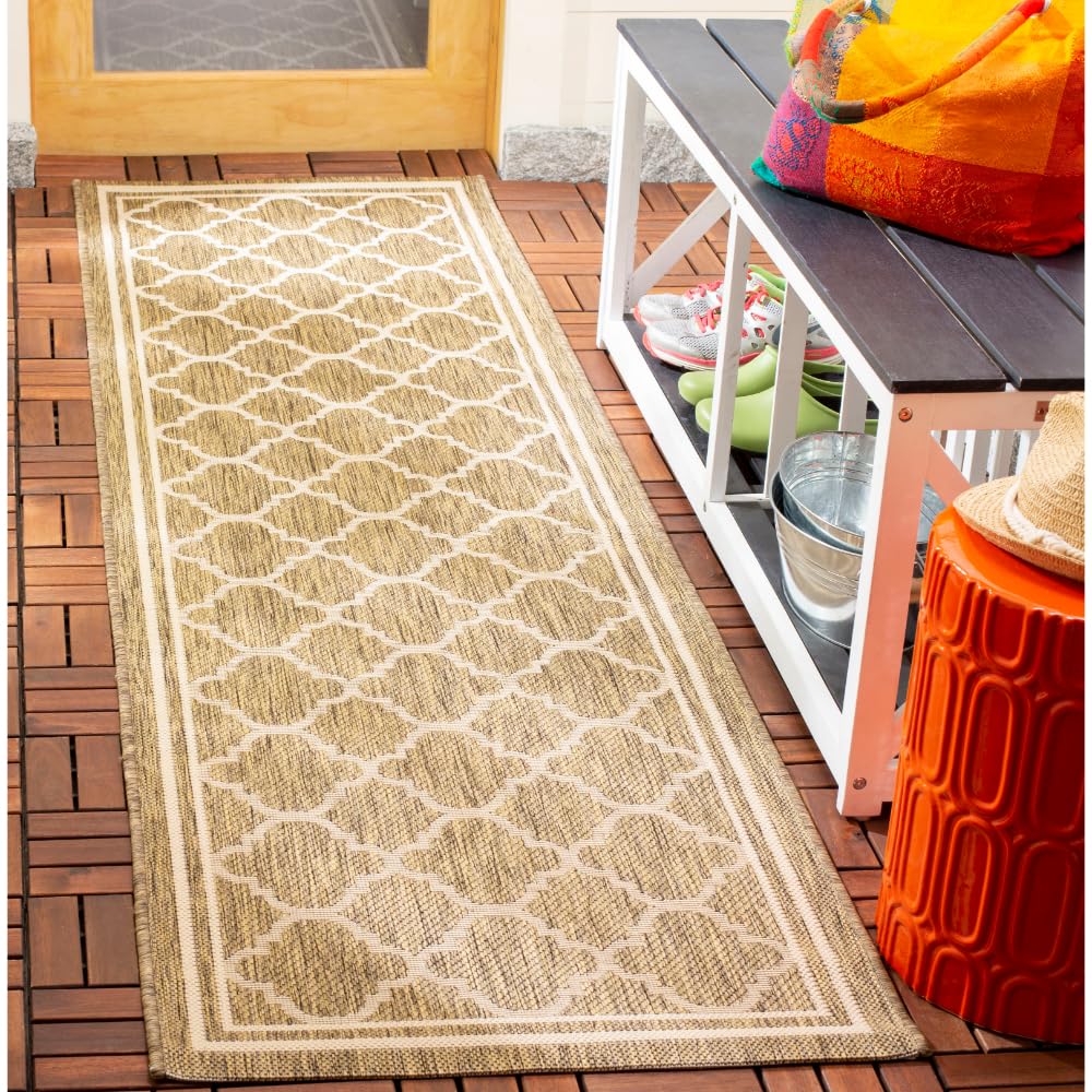 SAFAVIEH Courtyard Collection 23 x 12 Brown/Bone CY6918 Trellis Indoor/ Outdoor Patio Backyard Mudroom Runner Rug
