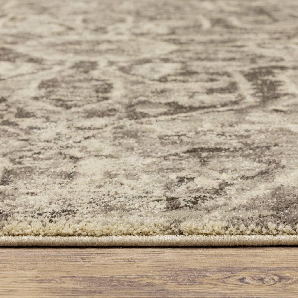 HomeRoots 508845 10 x 13 ft. Gray Ivory & Brown Oriental Power Loom Stain Resistant Rectangle Area Rug