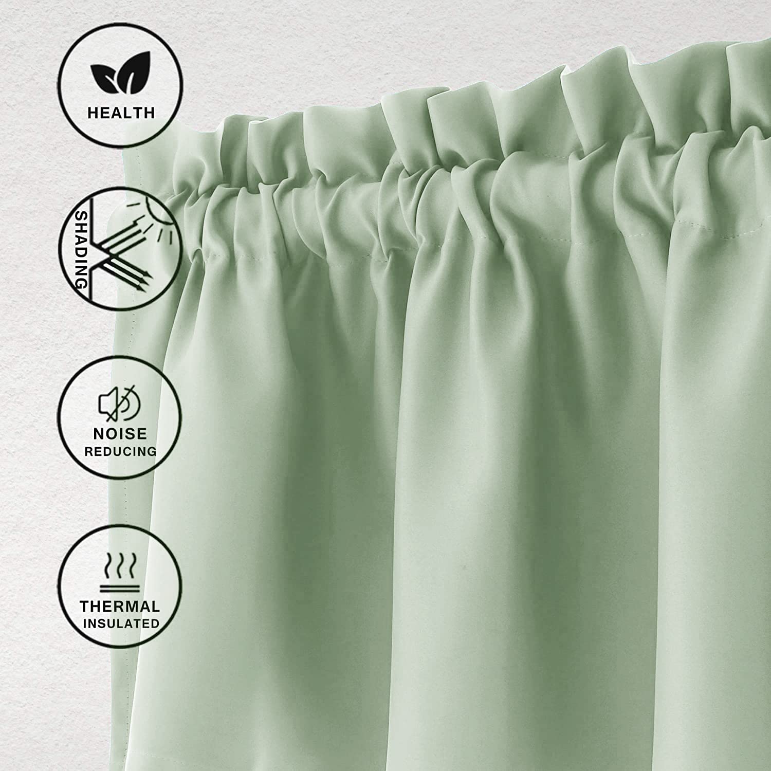 Hiasan Valance Curtains For Kitchen Blackout Thermal Insulated Solid Window Curtain Valance, Seafoam Green, 42 X 18 Inches, 1 Panel