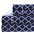 Royal Hotel Bedding Meridian Navy And White Brushed Sateen Cotton Sheets, 5Pc Adjustable King, Split-King Bed Sheet Set 100% Cot