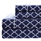 Royal Hotel Bedding Meridian Navy And White Brushed Sateen Cotton Sheets, 5Pc Adjustable King, Split-King Bed Sheet Set 100% Cot