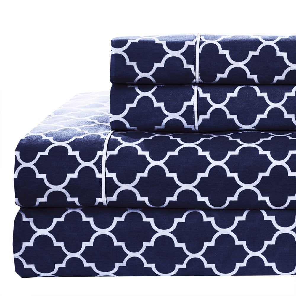Royal Hotel Bedding Meridian Navy And White Brushed Sateen Cotton Sheets, 5Pc Adjustable King, Split-King Bed Sheet Set 100% Cot