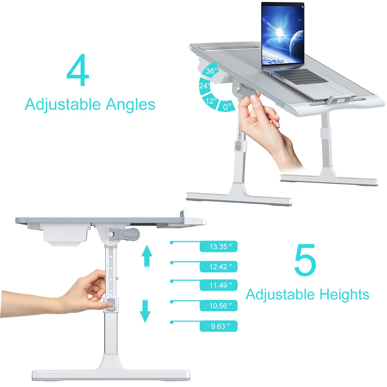 Foldable Laptop Bed Tray Desk, Adjustable Laptop Bed Table With Heights And Angles, Upgraded-Sturdy Laptop Lap Desk For Bed/Sofa