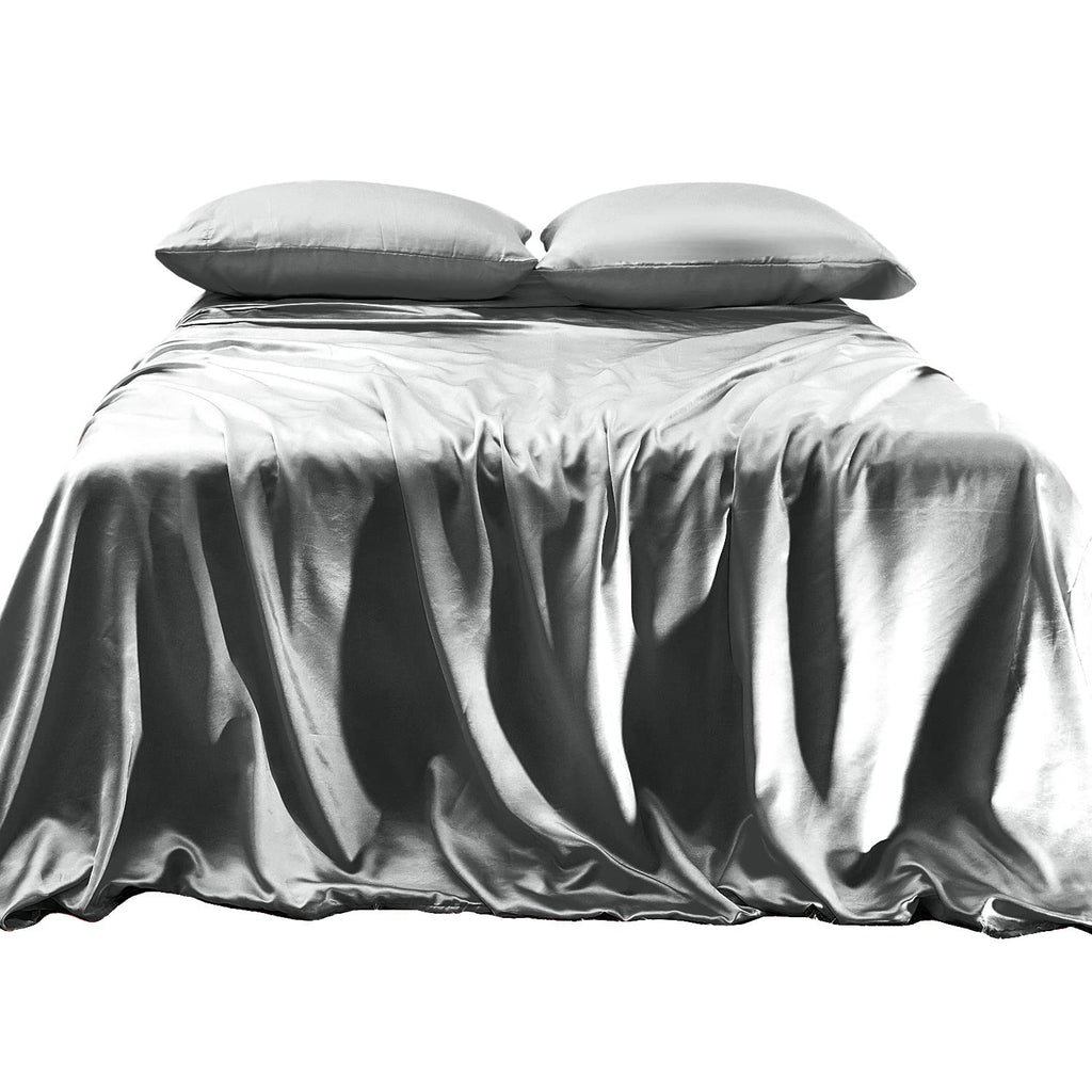 Elegant Comfort Luxurious 4-Piece Silky Satin Sheet Set, Skin And Hair Friendly, Wrinkle, Fade, Stain Resistant With Deep Pockets Fitted Sheet, Cooling Soft Satin Sheet Set, Cali King, Gray