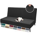 Znsayotx Armless Futon Covers Full Size (67'-82') Stretch Jacquard Sofa Bed Slipcovers, Striped Queen Futon Cover With Non-Slip Elastic Bottom, Soft Cozy Futon Mattress Cover Washable (Black)