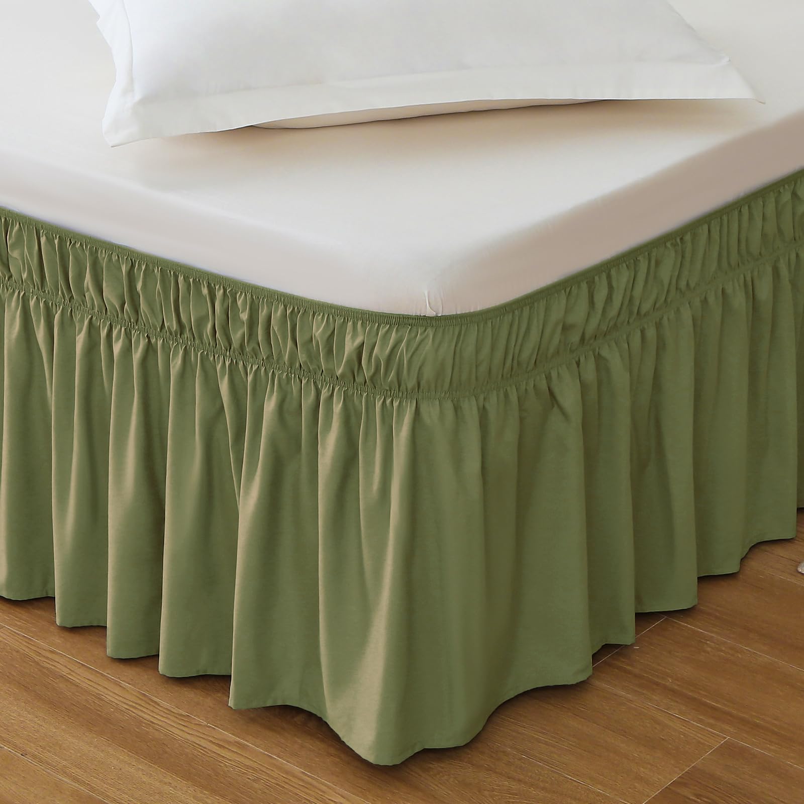 Meila Queen Bed Skirt, Wrap Around Ruffle Bed Skit For Queen Beds With 16 Inch Drop, Elastic Dust Ruffles Easy Fit Wrinkle & Fade Resistant, Sage