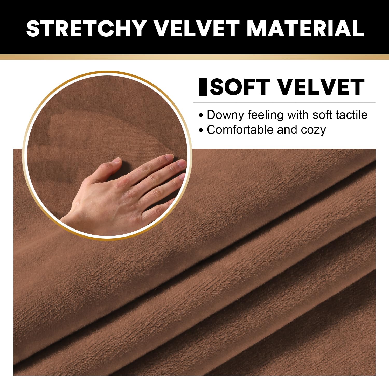 Princedeco 3 Pieces Sofa Covers Velvet Couch Covers For 2 Cushion Sofa Soft Sofa Covers For 2 Cushion Couch Width Up To 90 Inch Feature Thick Soft Stay In Place(Medium-Large, Caramel)
