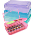 4 Pcs Pencil Box,Double Layer Large Capacity Pencil Box,Hard Pen Case With Snap-Tight Lid, Plastic Pencils Case For Office Schoo